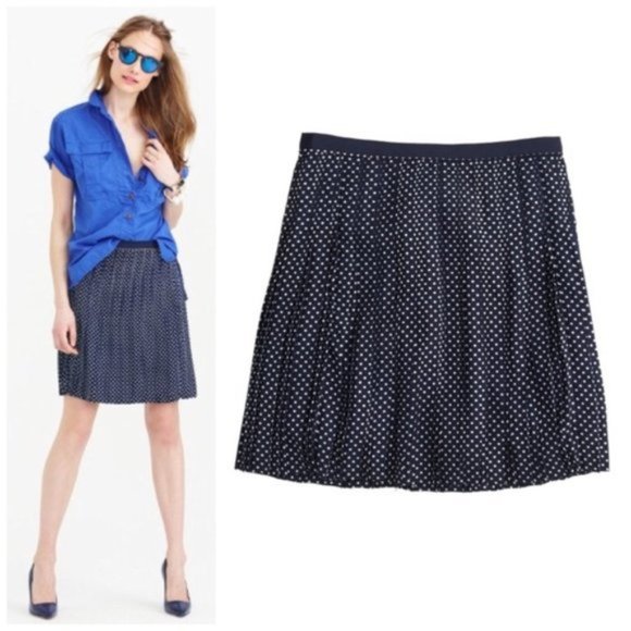J. Crew Dresses & Skirts - J-Crew Blue+White Polka Dot Pleated Skirt